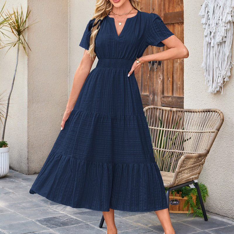 ☀️ Sommerliches Damen-Maxikleid mit V-Ausschnitt – Lässig, luftig & in vielen Farben erhältlich!
