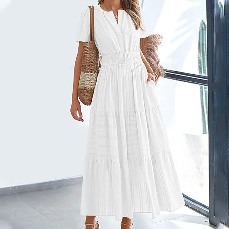 ☀️ Sommerliches Damen-Maxikleid mit V-Ausschnitt – Lässig, luftig & in vielen Farben erhältlich!
