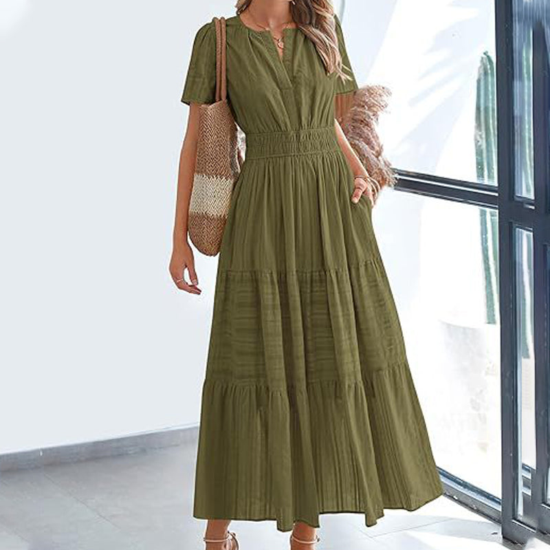 ☀️ Sommerliches Damen-Maxikleid mit V-Ausschnitt – Lässig, luftig & in vielen Farben erhältlich!