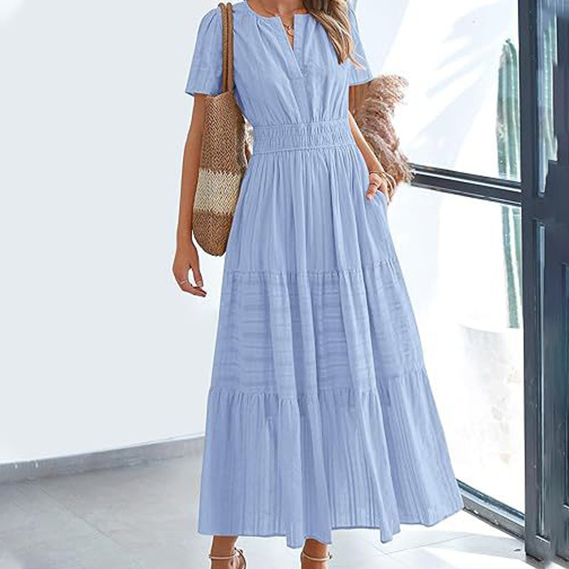 ☀️ Sommerliches Damen-Maxikleid mit V-Ausschnitt – Lässig, luftig & in vielen Farben erhältlich!