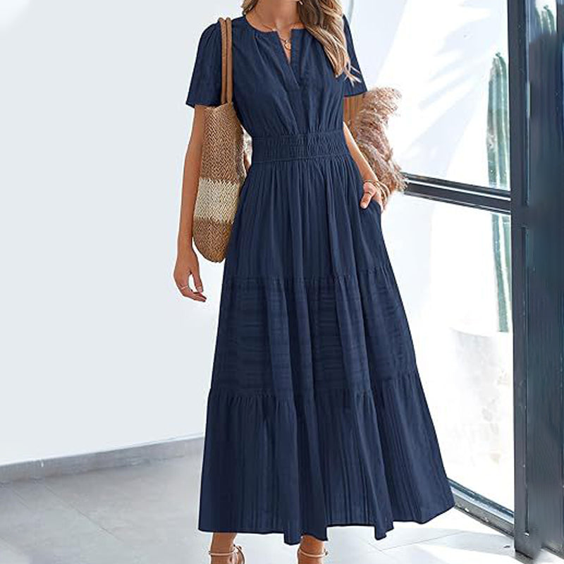 ☀️ Sommerliches Damen-Maxikleid mit V-Ausschnitt – Lässig, luftig & in vielen Farben erhältlich!