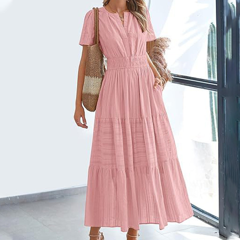 ☀️ Sommerliches Damen-Maxikleid mit V-Ausschnitt – Lässig, luftig & in vielen Farben erhältlich!