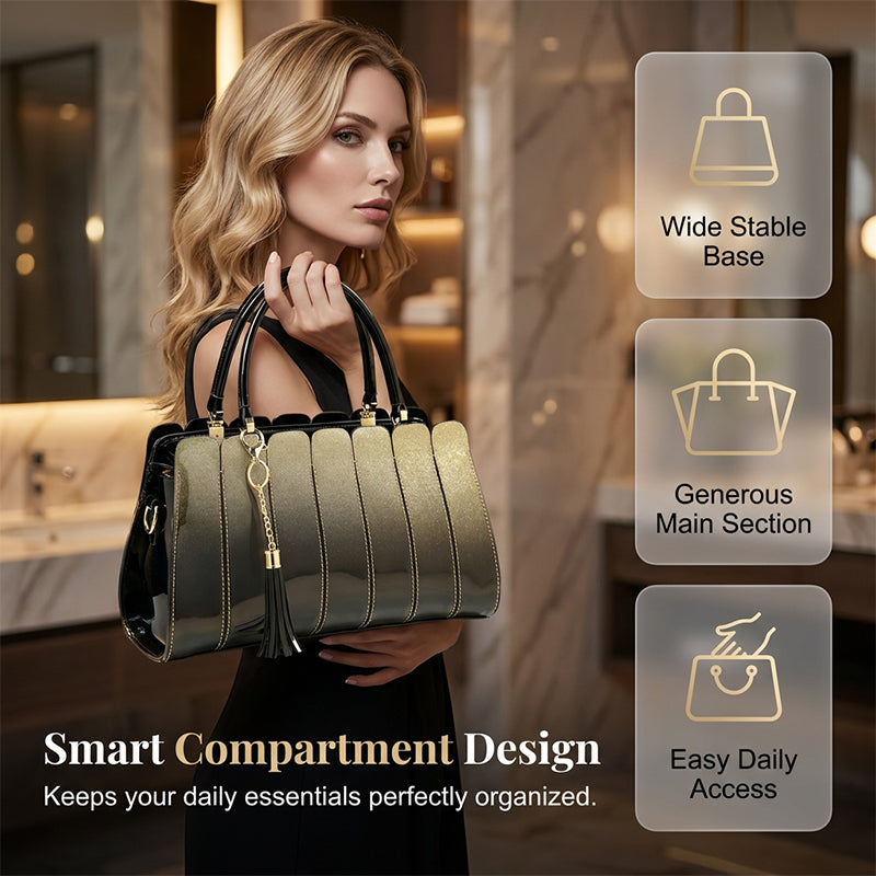 ⏰ 40 % RABATT – Nur für kurze Zeit ✨Damen Satchel Tasche mit Glanz-Effekt 💎 Gradient Design & Moderner Look