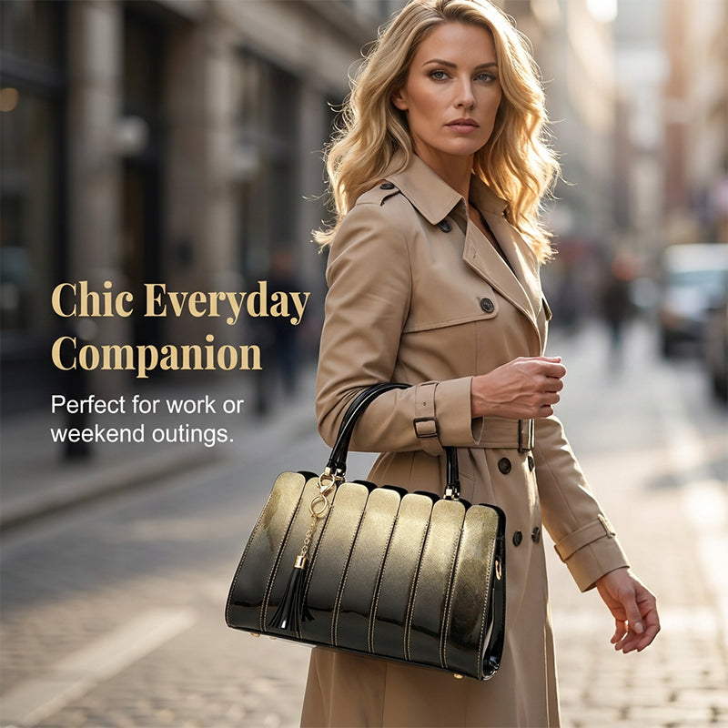 ⏰ 40 % RABATT – Nur für kurze Zeit ✨Damen Satchel Tasche mit Glanz-Effekt 💎 Gradient Design & Moderner Look