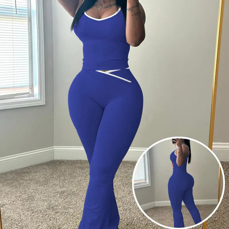 ⏰ 50 % RABATT – Nur für kurze Zeit ✨Damen Zweiteiler mit Cross-Waist Detail ✨ Tanktop & Schlaghose im Trendlook