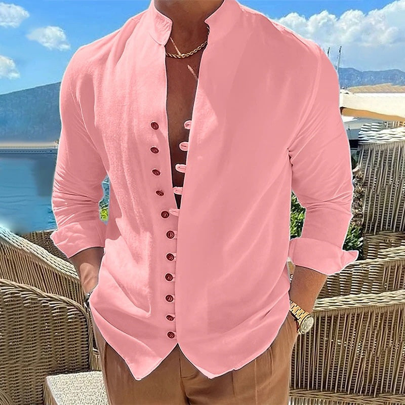 🌞 Sommerneuheiten – Jetzt bis zu 50% sparen! 🌊Herren-Freizeithemd mit Stehkragen und langen Ärmeln