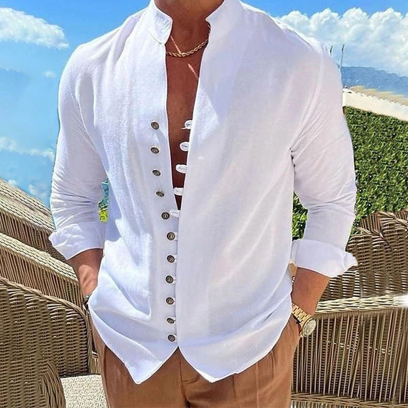 🌞 Sommerneuheiten – Jetzt bis zu 50% sparen! 🌊Herren-Freizeithemd mit Stehkragen und langen Ärmeln