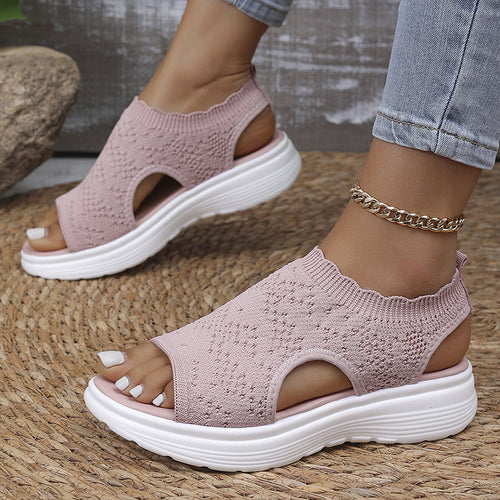 Atmungsaktive Plateau-Sandalen aus Strick für Damen