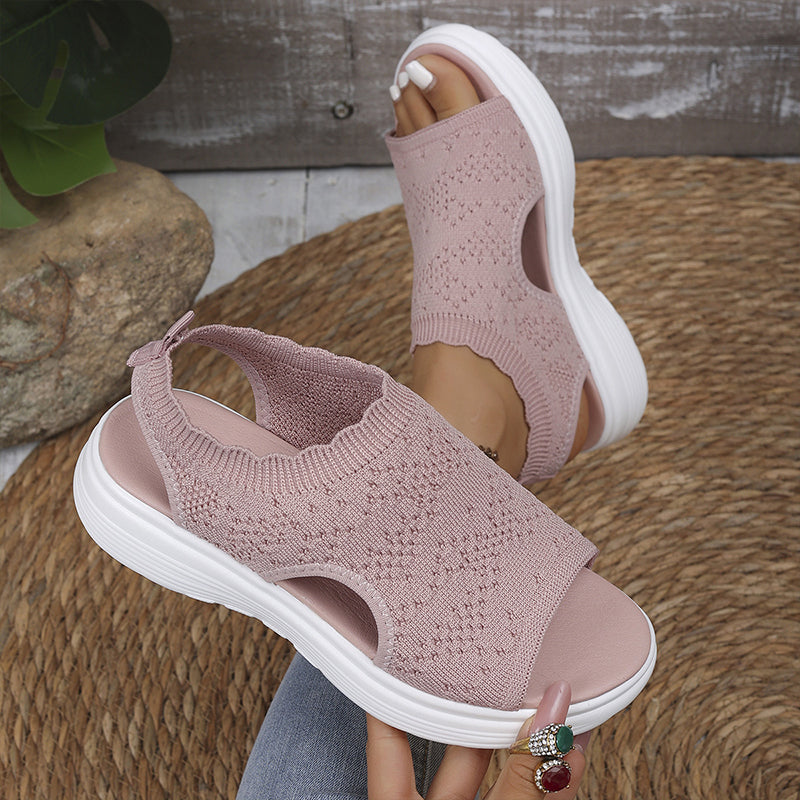 Atmungsaktive Plateau-Sandalen aus Strick für Damen