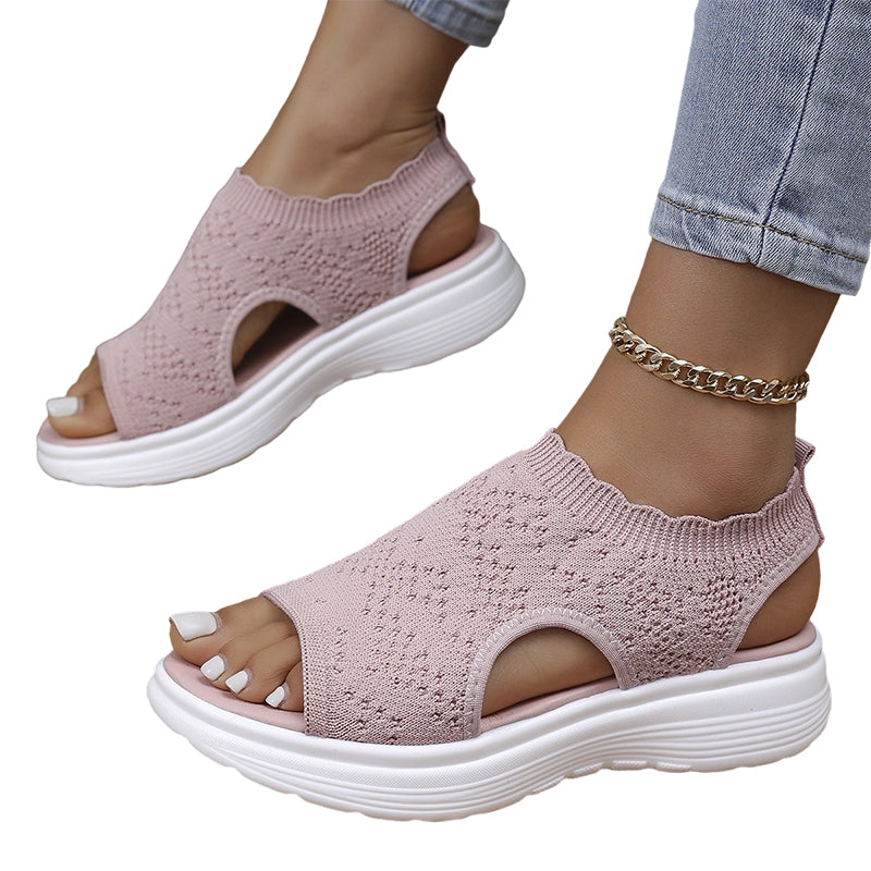 Atmungsaktive Plateau-Sandalen aus Strick für Damen