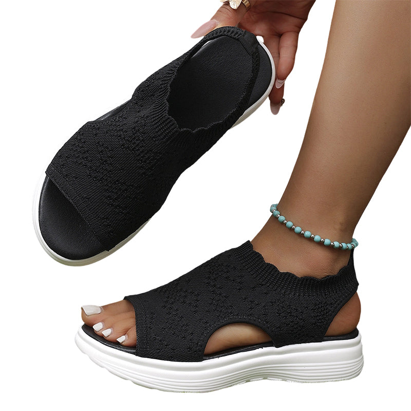 Atmungsaktive Plateau-Sandalen aus Strick für Damen