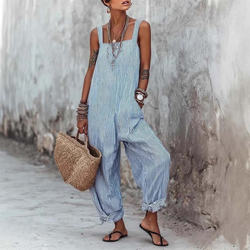 👗✨Sommer-Sonderangebot 50% RABATT!🌸 Lässiger gestreifter Overall mit schmalen Trägern – perfekt für Sommer & Urlaub