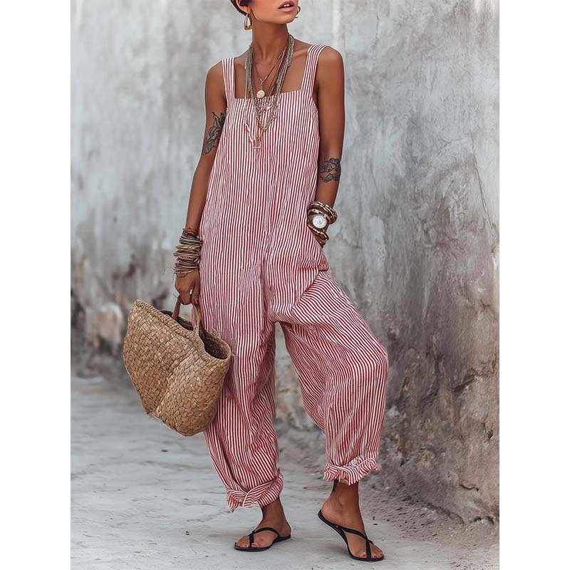👗✨Sommer-Sonderangebot 50% RABATT!🌸 Lässiger gestreifter Overall mit schmalen Trägern – perfekt für Sommer & Urlaub