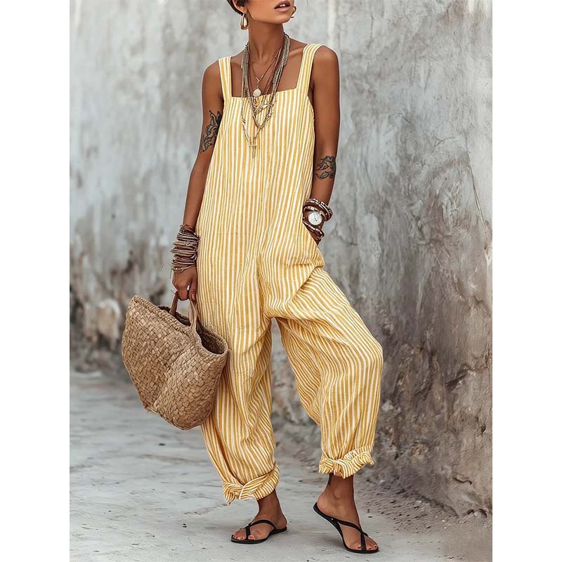 👗✨Sommer-Sonderangebot 50% RABATT!🌸 Lässiger gestreifter Overall mit schmalen Trägern – perfekt für Sommer & Urlaub