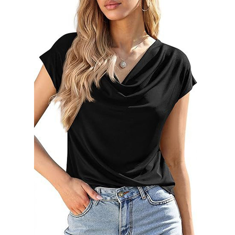 ⏰ 50 % RABATT – Nur für kurze Zeit ✨Damen Top mit Wasserfall-Ausschnitt ✨ Femininer Look & Elegante Cap-Ärmel