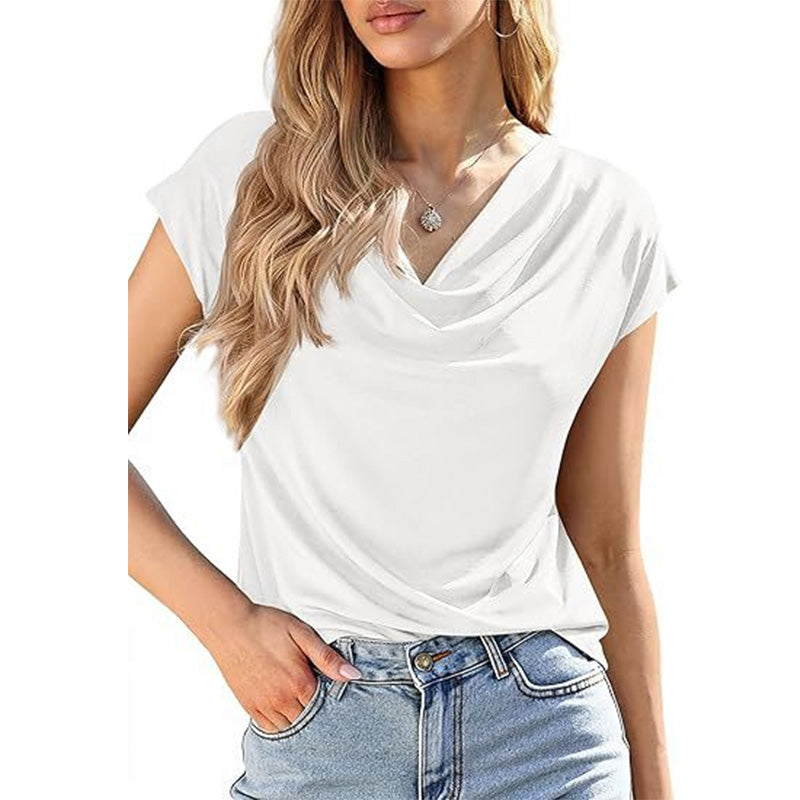 ⏰ 50 % RABATT – Nur für kurze Zeit ✨Damen Top mit Wasserfall-Ausschnitt ✨ Femininer Look & Elegante Cap-Ärmel