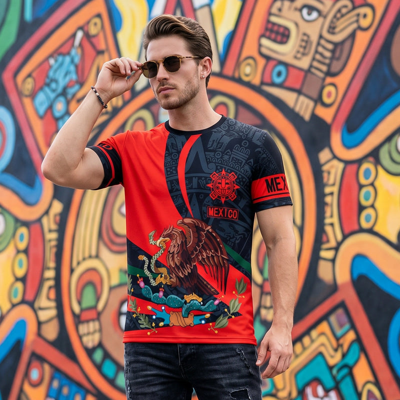 ⏰ 50 % RABATT – Nur für kurze Zeit ✨Herren Kurzarmshirt mit Adler Motiv 🦅 Mexikanisch Inspiriertes Design