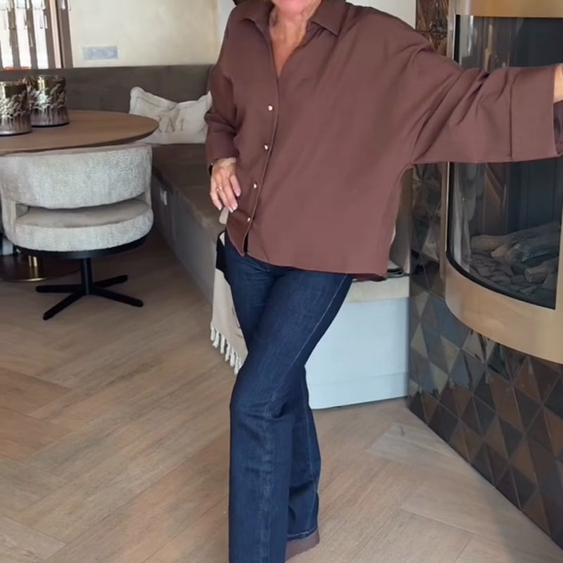 ⏰ 50 % RABATT – Nur für kurze Zeit ✨👚 Elegante Damenbluse aus Leinenmischung – Lockerer Schnitt mit weiten Ärmeln