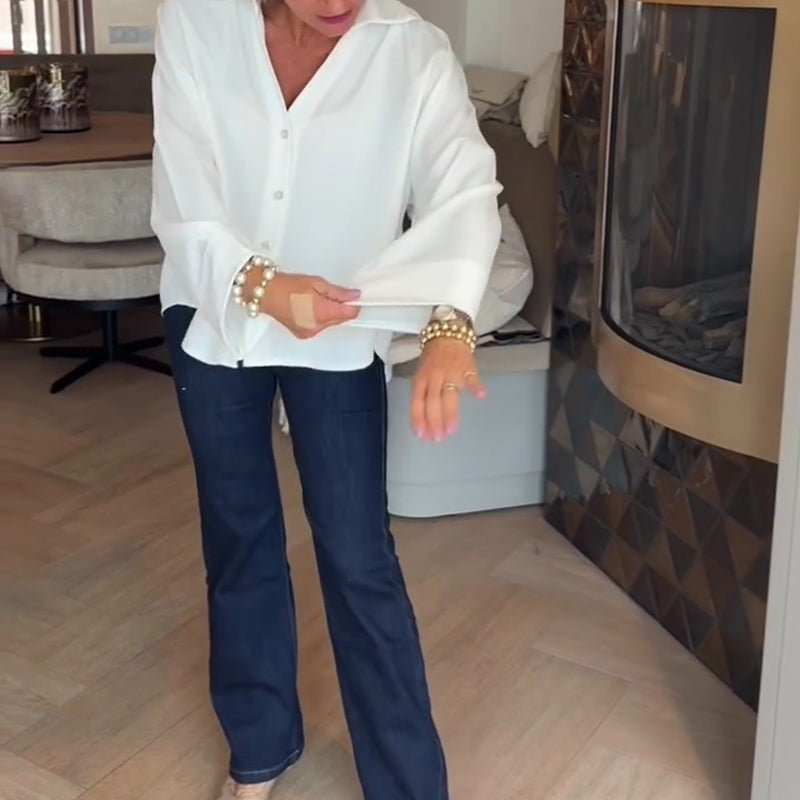 ⏰ 50 % RABATT – Nur für kurze Zeit ✨👚 Elegante Damenbluse aus Leinenmischung – Lockerer Schnitt mit weiten Ärmeln