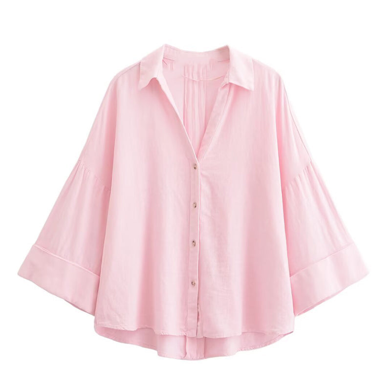 ⏰ 50 % RABATT – Nur für kurze Zeit ✨👚 Elegante Damenbluse aus Leinenmischung – Lockerer Schnitt mit weiten Ärmeln