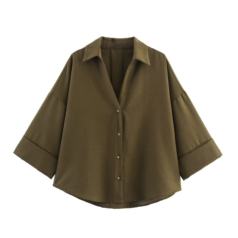 ⏰ 50 % RABATT – Nur für kurze Zeit ✨👚 Elegante Damenbluse aus Leinenmischung – Lockerer Schnitt mit weiten Ärmeln