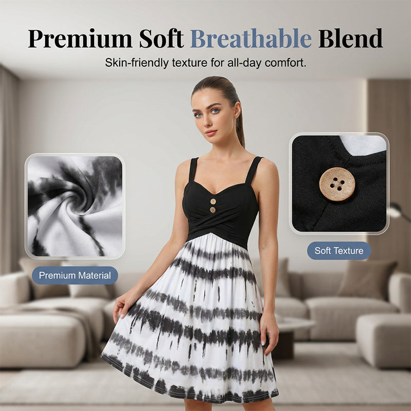 ⏰ 50 % RABATT – Nur für kurze Zeit 🌸✨ Damen Trägerkleid mit Batikmuster – Taillierter Schnitt mit gekreuzten Trägern