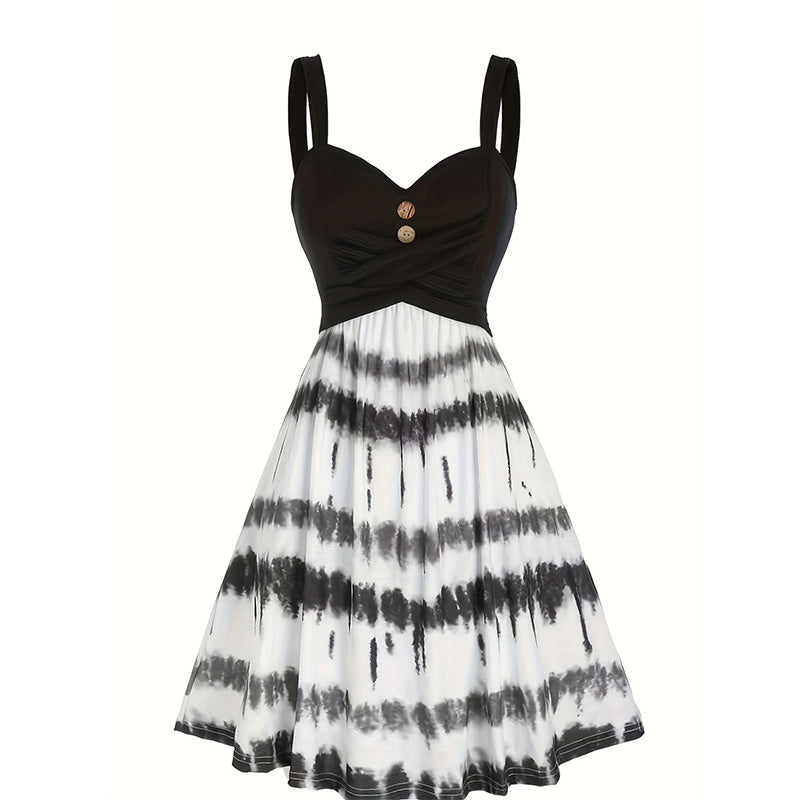 ⏰ 50 % RABATT – Nur für kurze Zeit 🌸✨ Damen Trägerkleid mit Batikmuster – Taillierter Schnitt mit gekreuzten Trägern
