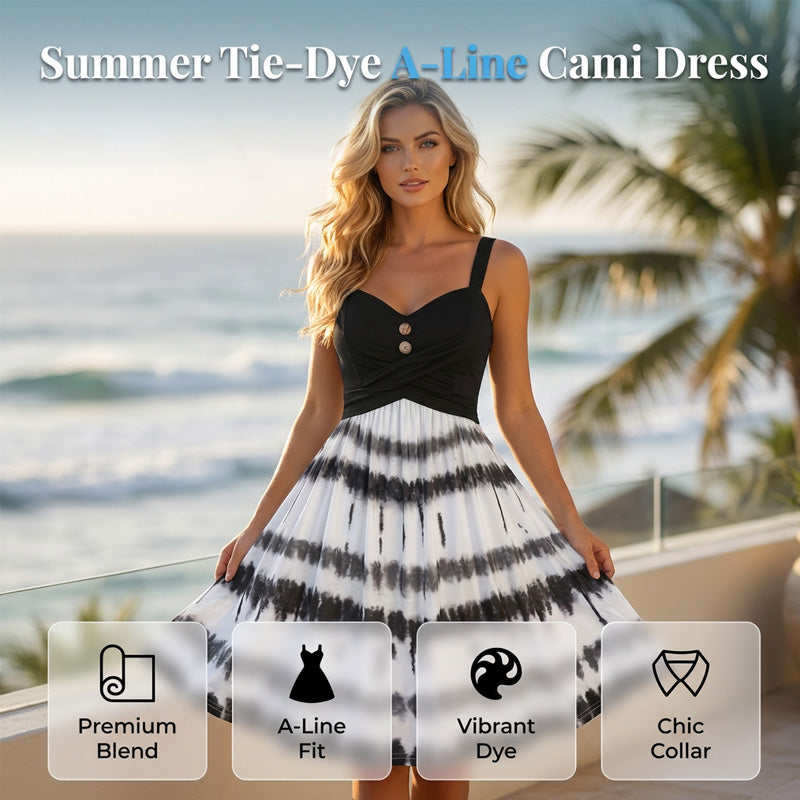 ⏰ 50 % RABATT – Nur für kurze Zeit 🌸✨ Damen Trägerkleid mit Batikmuster – Taillierter Schnitt mit gekreuzten Trägern