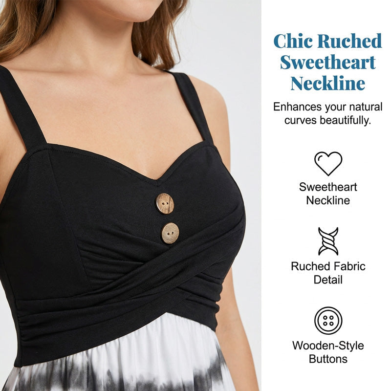 ⏰ 50 % RABATT – Nur für kurze Zeit 🌸✨ Damen Trägerkleid mit Batikmuster – Taillierter Schnitt mit gekreuzten Trägern