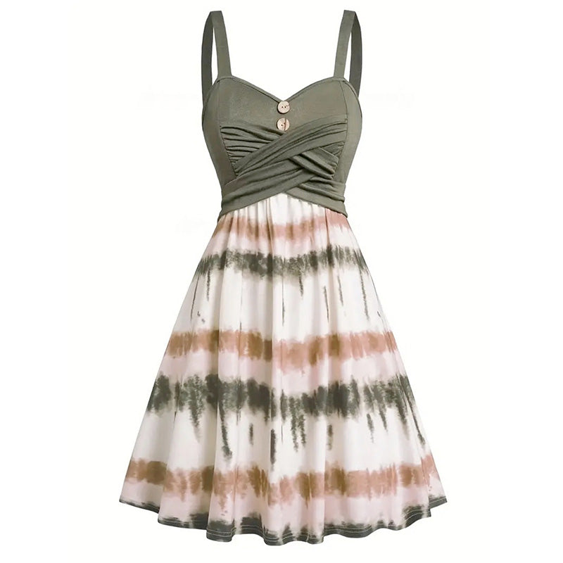 ⏰ 50 % RABATT – Nur für kurze Zeit 🌸✨ Damen Trägerkleid mit Batikmuster – Taillierter Schnitt mit gekreuzten Trägern