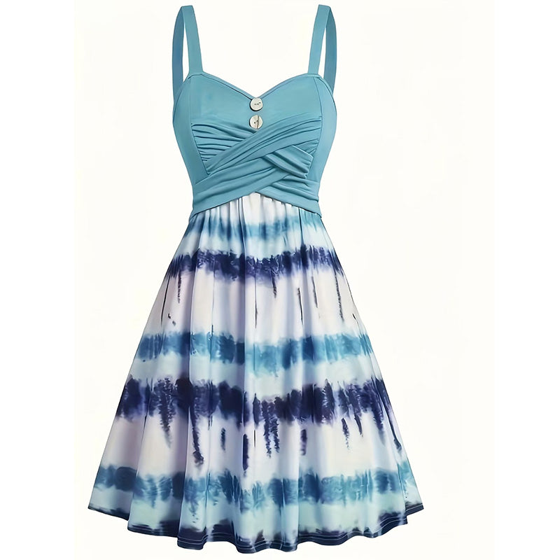 ⏰ 50 % RABATT – Nur für kurze Zeit 🌸✨ Damen Trägerkleid mit Batikmuster – Taillierter Schnitt mit gekreuzten Trägern