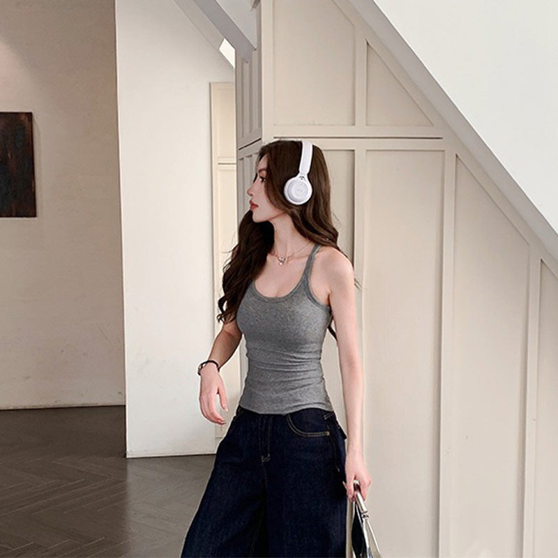 👚✨ Geripptes Cropped-Trägertop mit Racerback-Ausschnitt – Bequem & figurbetont