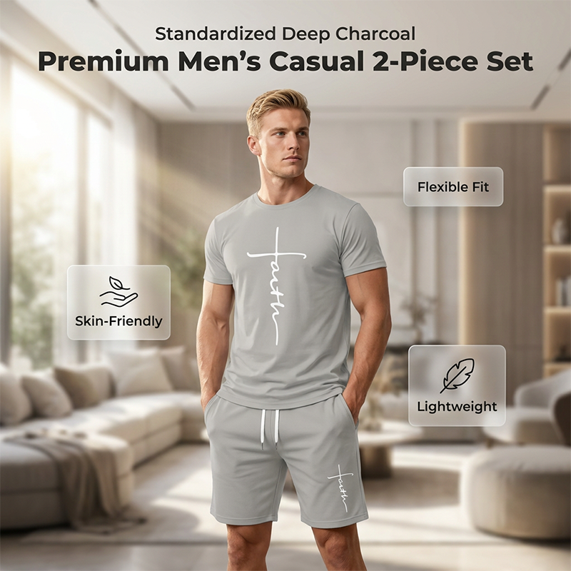 ⏰ 50 % RABATT – Nur für kurze Zeit ✨Herren Faith T-Shirt & Shorts Set ✝️ Lässiges 2-teiliges Freizeit Outfit