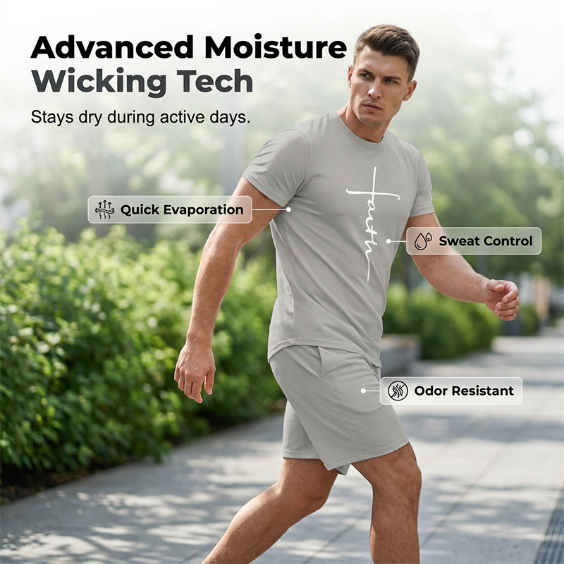 ⏰ 50 % RABATT – Nur für kurze Zeit ✨Herren Faith T-Shirt & Shorts Set ✝️ Lässiges 2-teiliges Freizeit Outfit