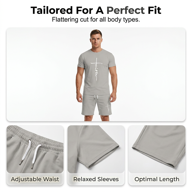 ⏰ 50 % RABATT – Nur für kurze Zeit ✨Herren Faith T-Shirt & Shorts Set ✝️ Lässiges 2-teiliges Freizeit Outfit