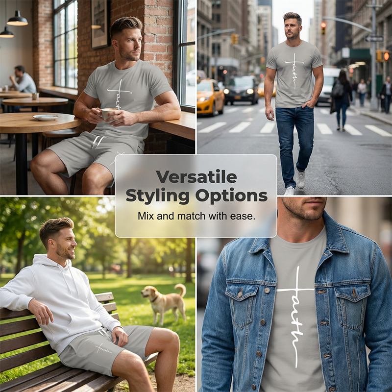 ⏰ 50 % RABATT – Nur für kurze Zeit ✨Herren Faith T-Shirt & Shorts Set ✝️ Lässiges 2-teiliges Freizeit Outfit