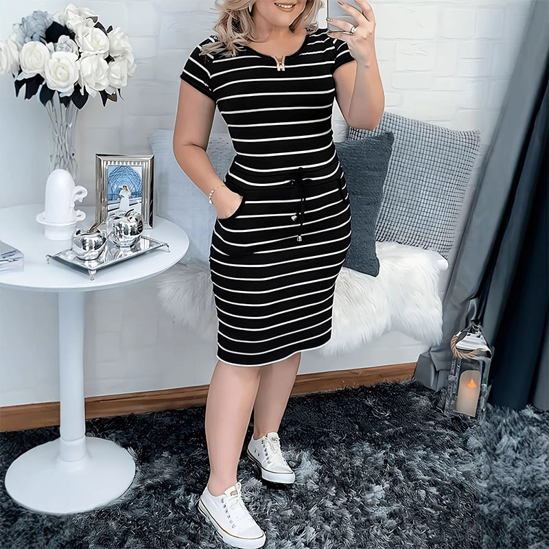 ⏰ 50 % RABATT – Nur für kurze Zeit ✨Gestreiftes Sommerkleid für Damen mit Taschen