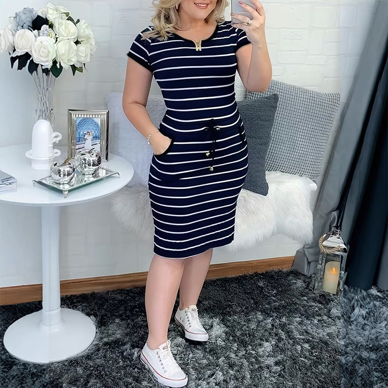 ⏰ 50 % RABATT – Nur für kurze Zeit ✨Gestreiftes Sommerkleid für Damen mit Taschen