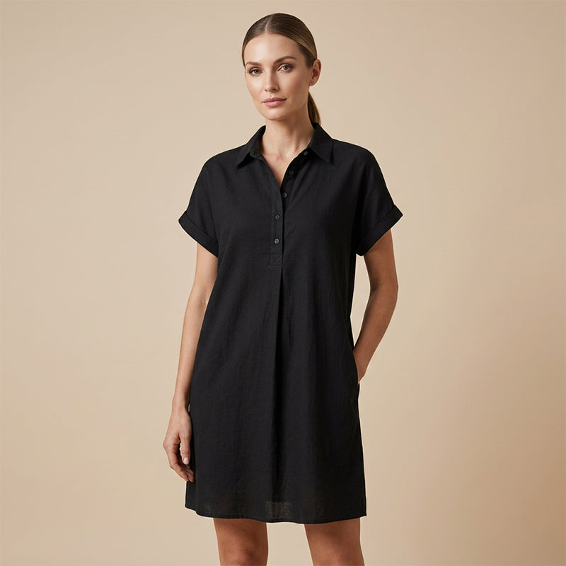 ✨Sommer-Sonderangebot 50% RABATT!✨Lässiges Kurzarmkleid mit Knöpfen und Taschen