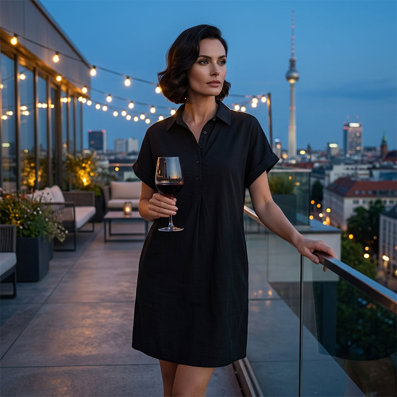 ✨Sommer-Sonderangebot 50% RABATT!✨Lässiges Kurzarmkleid mit Knöpfen und Taschen