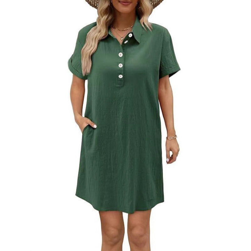 ✨Sommer-Sonderangebot 50% RABATT!✨Lässiges Kurzarmkleid mit Knöpfen und Taschen