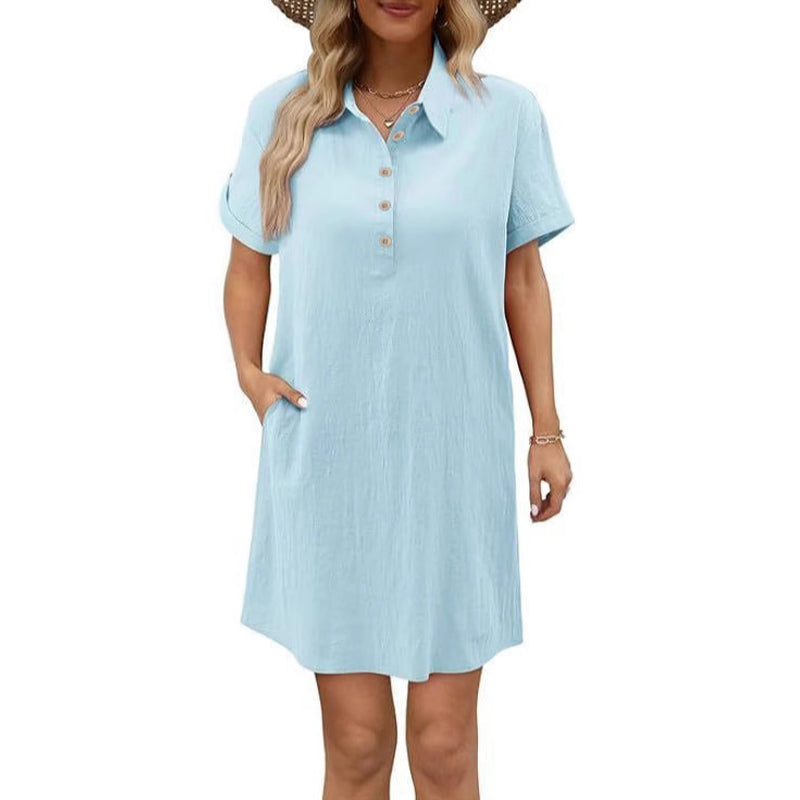 ✨Sommer-Sonderangebot 50% RABATT!✨Lässiges Kurzarmkleid mit Knöpfen und Taschen