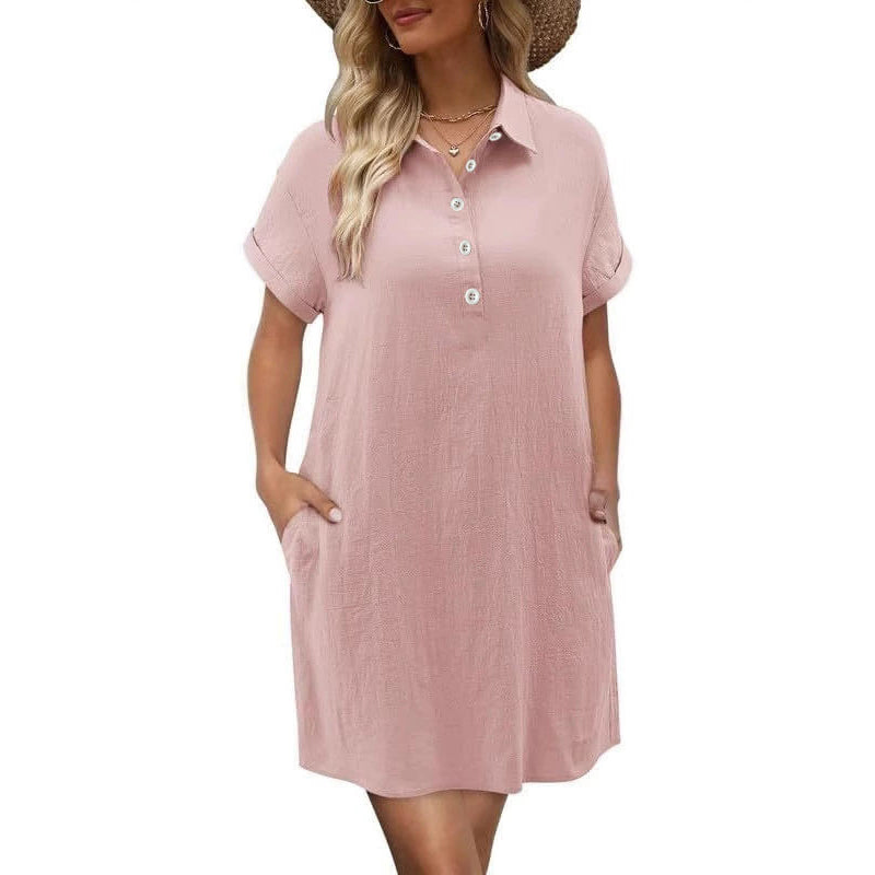 ✨Sommer-Sonderangebot 50% RABATT!✨Lässiges Kurzarmkleid mit Knöpfen und Taschen