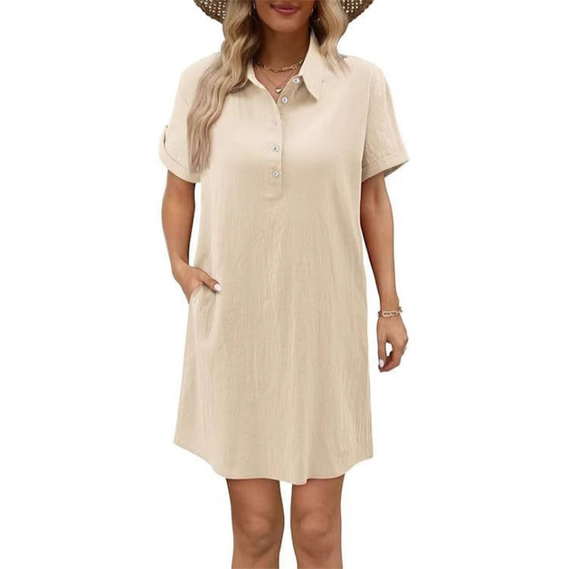 ✨Sommer-Sonderangebot 50% RABATT!✨Lässiges Kurzarmkleid mit Knöpfen und Taschen