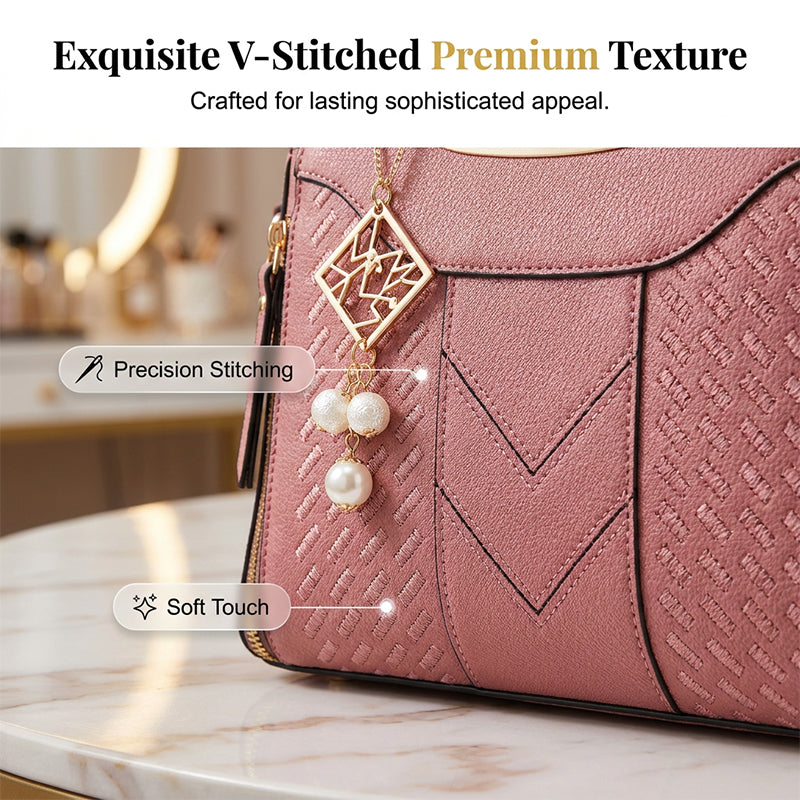 👜 NUR FÜR KURZE ZEIT: 50 % RABATT! ✨ Damen-Handtasche mit V-Naht – goldene Beschläge, mehrere Fächer, Tragegriff 🌸