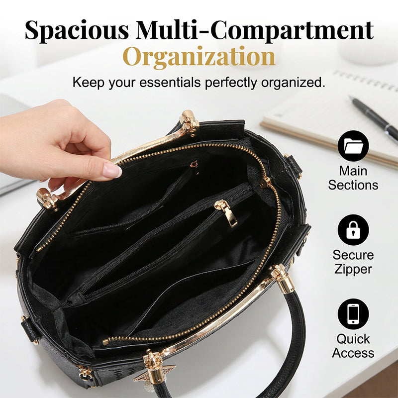👜 NUR FÜR KURZE ZEIT: 50 % RABATT! ✨ Damen-Handtasche mit V-Naht – goldene Beschläge, mehrere Fächer, Tragegriff 🌸