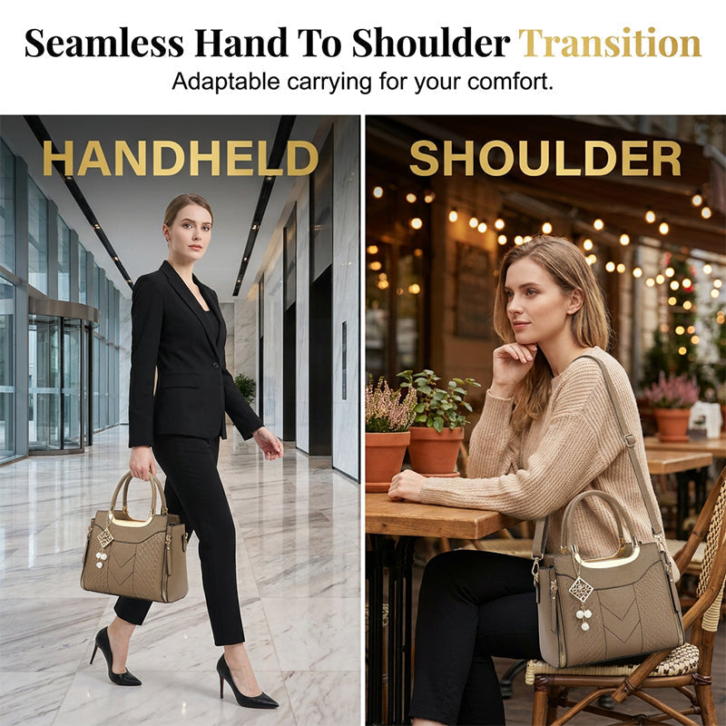 👜 NUR FÜR KURZE ZEIT: 50 % RABATT! ✨ Damen-Handtasche mit V-Naht – goldene Beschläge, mehrere Fächer, Tragegriff 🌸