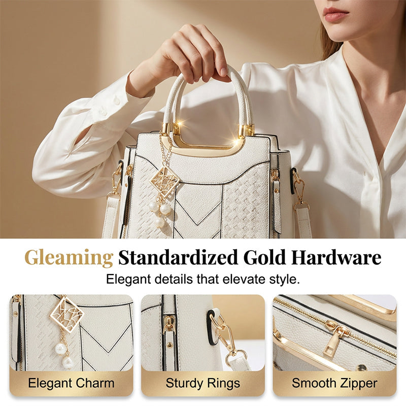 👜 NUR FÜR KURZE ZEIT: 50 % RABATT! ✨ Damen-Handtasche mit V-Naht – goldene Beschläge, mehrere Fächer, Tragegriff 🌸