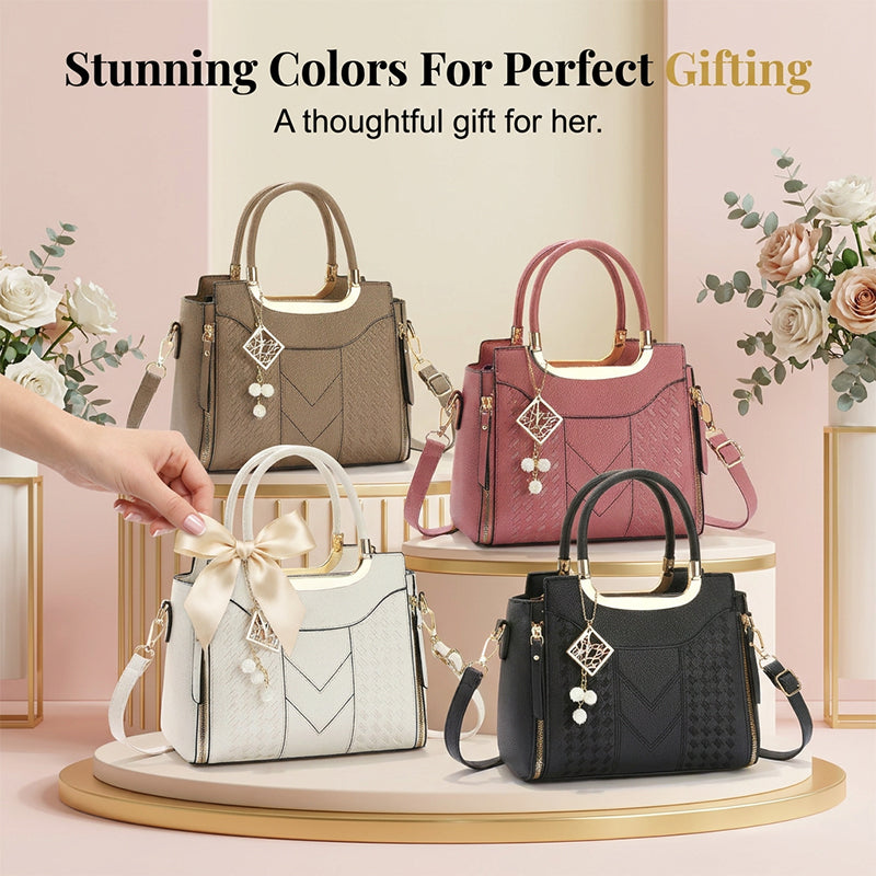 👜 NUR FÜR KURZE ZEIT: 50 % RABATT! ✨ Damen-Handtasche mit V-Naht – goldene Beschläge, mehrere Fächer, Tragegriff 🌸