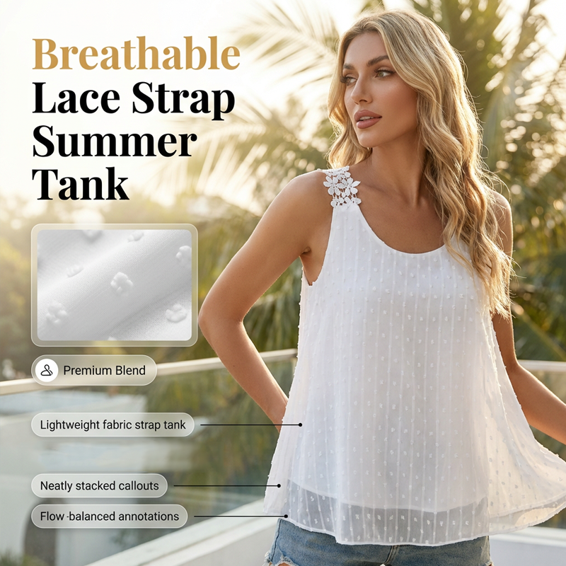 ⏰ 50 % RABATT – Nur für kurze Zeit ✨ Elegantes Tanktop mit Spitzen-Trägern und Punktmuster